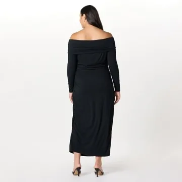 The Drop Stevie Off-The-Shoulder Maxi Knit Dress Black