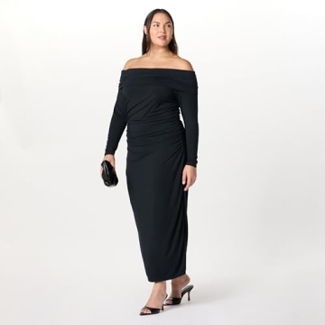 The Drop Stevie Off-The-Shoulder Maxi Knit Dress Black