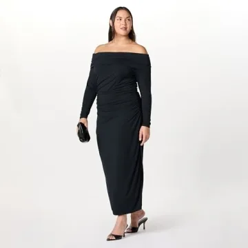 The Drop Stevie Off-The-Shoulder Maxi Knit Dress Black
