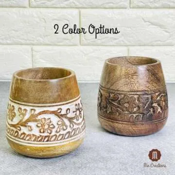 Mie Creations Designer Pencil Holder for Desk Wood | Paintbrush Holder Cup, Desk Accessories, Cute Make Up Brush Organizers | Office Desktop, Wooden Pen Stand | Stationary, Art Supplies | White-4''