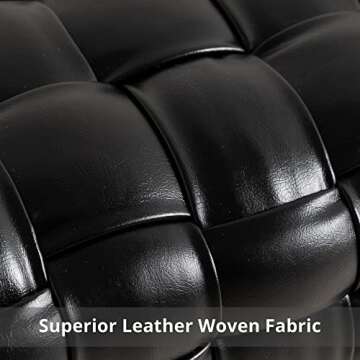 LUE BONA Faux Leather Vanity Stool, Upholstered Make up Bench, Rectangle Ottoman Foot Stool, Vanity Chair Tufted Footrest Stool Makeup Stool with Silver Chrome Legs for Living Room, Bedroom, Black