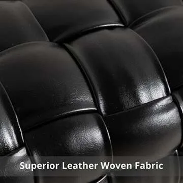 LUE BONA Faux Leather Vanity Stool, Upholstered Make up Bench, Rectangle Ottoman Foot Stool, Vanity Chair Tufted Footrest Stool Makeup Stool with Silver Chrome Legs for Living Room, Bedroom, Black