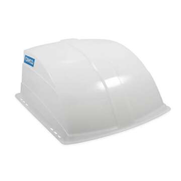 Camco RV Roof Vent Cover | Allows High Flow Air Ventilation Into Your RV, Rain or Shine | Easy Installation | Installation Hardware Included, White (40433)