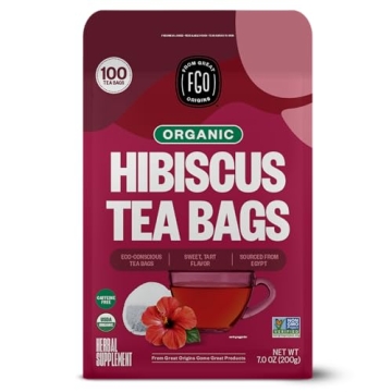 FGO Organic Hibiscus Tea Bags - Eco-Friendly 100 Count for Refreshing Servings
