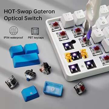 TMKB GK61 60% Wireless Mechanical Gaming Keyboard, 2.4Ghz/Bluetooth/Wired Programmable IPX4 Waterproof Compact Keyboard with RGB Backlit Hot Swappable Gateron Optical Brown Switch for Mac Windows PC