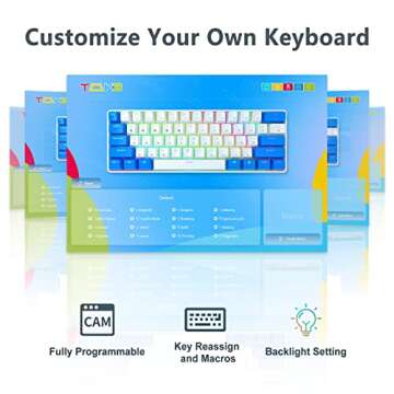 TMKB GK61 60% Wireless Mechanical Gaming Keyboard, 2.4Ghz/Bluetooth/Wired Programmable IPX4 Waterproof Compact Keyboard with RGB Backlit Hot Swappable Gateron Optical Brown Switch for Mac Windows PC