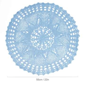 kilofly Handmade Crochet Cotton Lace Table Sofa Doily, Waterlily, Blue, 22 inch