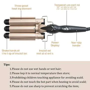3 Barrel Curling Iron Wand - Dual Voltage Temperature Adjustable 25mm Hair Crimper,1 Inch Ceramic To...