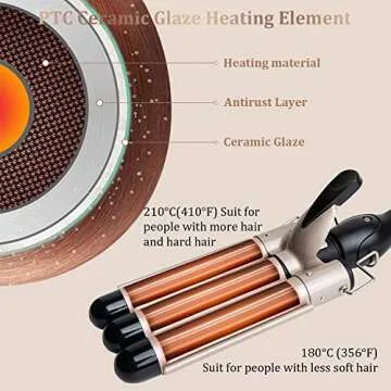 3 Barrel Curling Iron Wand - Dual Voltage Temperature Adjustable 25mm Hair Crimper,1 Inch Ceramic Tourmaline Triple Barrels,Hair Waving Styling Tools, Gold