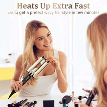 3 Barrel Curling Iron Wand - Dual Voltage Temperature Adjustable 25mm Hair Crimper,1 Inch Ceramic Tourmaline Triple Barrels,Hair Waving Styling Tools, Gold