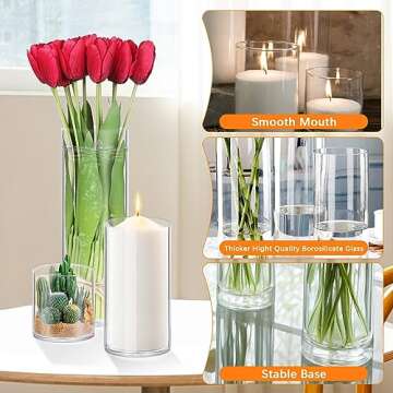 48 Pack Glass Cylinder Vases 4,6,8,10 Inch Tall Clear Flower Vase Hurricane Floating Candle Holder for Table Centerpiece Wedding Home Decor