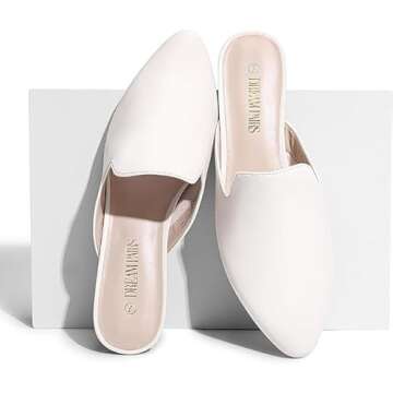 DREAM PAIRS Women's Flat Mules Pointed Toe Backless Loafer Shoes,Size 7,White/Pu,DML211