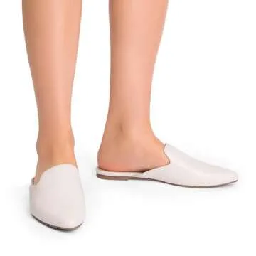 DREAM PAIRS Women's Flat Mules Pointed Toe Backless Loafer Shoes,Size 7,White/Pu,DML211