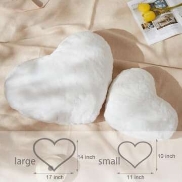 YRXRUS Heart Pillow, White Heart Pillows for Mother's Day, Love Pillow Gifts, 14X17 Inch Large Heart Shaped Pillows, Faux Rabbit Fur Coquette Room Decor Throw Pillows, Living, Bedroom