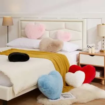 YRXRUS Heart Pillow, White Heart Pillows for Mother's Day, Love Pillow Gifts, 14X17 Inch Large Heart Shaped Pillows, Faux Rabbit Fur Coquette Room Decor Throw Pillows, Living, Bedroom