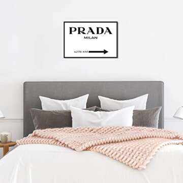 The Oliver Gal Artist Co. Fashion and Glam Wall Art Canvas Prints 'Milan Minimalist' Road Signs Home Décor, 24" x 16", Black Floater Frame