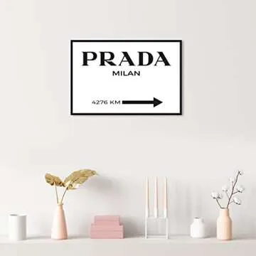 The Oliver Gal Artist Co. Fashion and Glam Wall Art Canvas Prints 'Milan Minimalist' Road Signs Home Décor, 24" x 16", Black Floater Frame