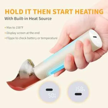 Heated Ice Cream Scoop, Electric Scooper for Hard IceCream, Self Warming Spoon Max to 158℉, Rechargeable Battery, Rust-Proof Metal, Easy to Clean