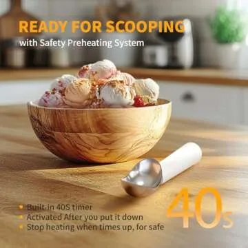 Heated Ice Cream Scoop, Electric Scooper for Hard IceCream, Self Warming Spoon Max to 158℉, Rechargeable Battery, Rust-Proof Metal, Easy to Clean