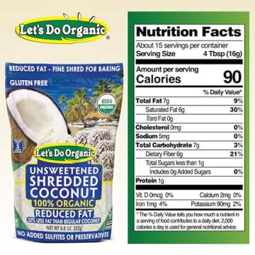 Lets Do Organic Shredded Coconut Unsweetened - Reduced Fat Coconut Shredded Organic, Organic Coconut Shreds, Unsweetened Coconut - 8.8 Oz (Pack of 12)