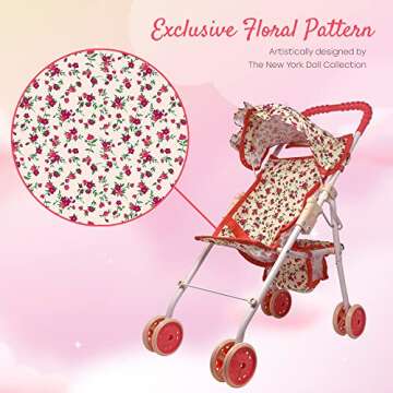 My First Baby Doll Stroller for Toddlers 3 Year Old Girls, Little Kids | Toy Stroller with Bottom Storage Basket, Foldable Frame, Canopy, Seatbelt