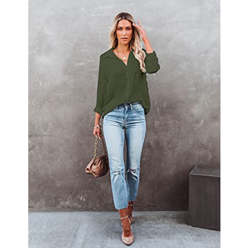 Diosun Stylish V-Neck Button Up Shirt for Women