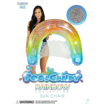 PoolCandy Sun Chair Water Raft, Multiple Chair Styles (Rainbow Haze + Glitter Sun Chair Pool Float)