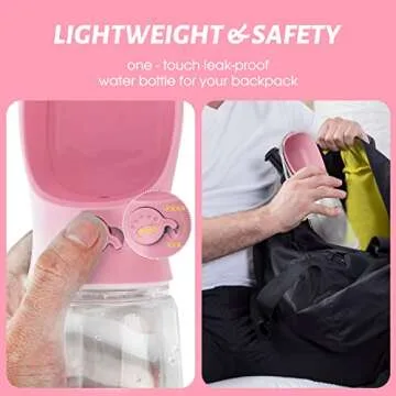 Kalimdor Dog Water Bottle, Leak Proof Portable Puppy Bowl Water Dispenser with Drinking Feeder for Pets Outdoor Walking, Hiking, Travel, Food Grade Plastic (19oz Pink)