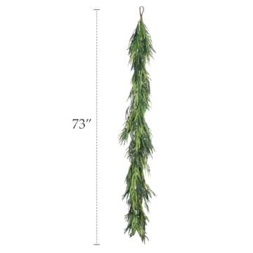 Christmas Decorations - 6 Ft Realistic Norfolk Pine Garland - Artificial Pine Greenery Garlands for Mantle Fireplace Stairs Railing Table Indoor Outdoor Front Door Porch Home Decor