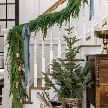 Christmas Decorations - 6 Ft Realistic Norfolk Pine Garland - Artificial Pine Greenery Garlands for Mantle Fireplace Stairs Railing Table Indoor Outdoor Front Door Porch Home Decor