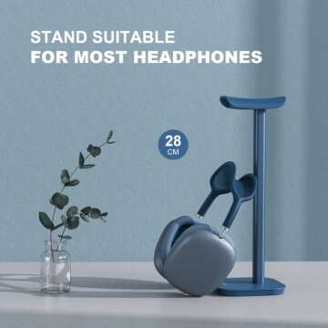 MANMUVIMO Headphone Stand, Desktop Headset Holder Heavy Base Desk Earphone Stand Aluminum Gaming Headset Hanger Rack for AirPods Max, AirPods, AirPods Pro, Sony, Beats, Bose, Razer and More(Blue)
