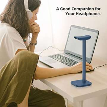 MANMUVIMO Headphone Stand, Desktop Headset Holder Heavy Base Desk Earphone Stand Aluminum Gaming Headset Hanger Rack for AirPods Max, AirPods, AirPods Pro, Sony, Beats, Bose, Razer and More(Blue)