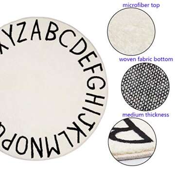 SHACOS Round Kids ABC Rug Soft Alphabet Rug 32 inch Small Nursery Educational Playroom Carpet for Kids Room Classroom Gift for Infant Toddlers (2.6 ft, Beige)