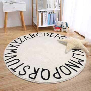 SHACOS Round Kids ABC Rug Soft Alphabet Rug 32 inch Small Nursery Educational Playroom Carpet for Kids Room Classroom Gift for Infant Toddlers (2.6 ft, Beige)