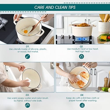 vancasso Cast Iron Dutch Oven, 6 QT Dutch Oven Pot with Lid and Dual Handles, Round Dutch Oven Cast Iron Pot with Non Stick Enamel Coating for Bread Baking, White Dutch Oven for Kitchen