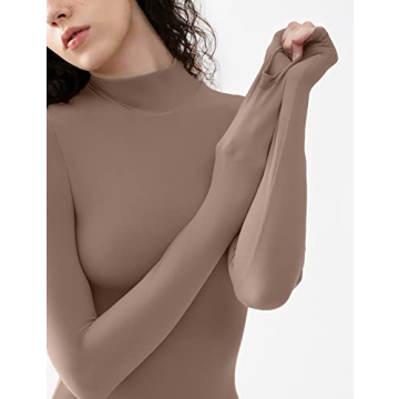 PUMIEY Women's Long Sleeve Mock Neck Bodysuit for Comfort