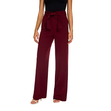NuNu Yong Women's Casual High Waisted Wide Leg Dress Pants with Pockets - Red Plum X-Large-Petite