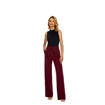 NuNu Yong Women's Casual Wide Leg Dress Pants Red Plum