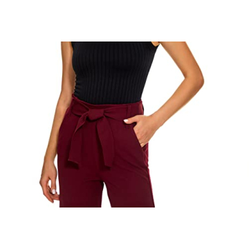 NuNu Yong Women's Casual Wide Leg Dress Pants Red Plum