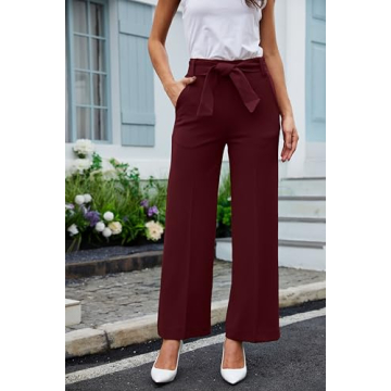 NuNu Yong Women's Casual Wide Leg Dress Pants Red Plum