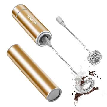Milk Frother Handheld, Rechargeable Battery Operated Foam Maker For Coffee, Latte, Cappuccino, Hot Chocolate, Electric Durable Drink Mixer With Stainless Steel Whisk-Gold