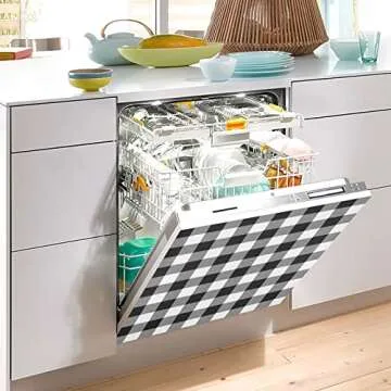 Kigai Black and White Buffalo Plaid Dishwasher Magnet Cover Magnetic Dishwasher Cover for Front Door Refrigerator Cabinet Kitchen Appliances Magnetic Stickers Decorative, 23" x 26"