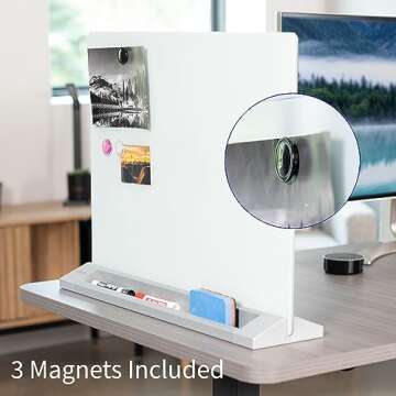 VIVO Freestanding Glass 23 x 19 inch Tabletop Magnetic Dry Erase Board, Portable Privacy Divider, Reversible Double-Sided Whiteboard Panel Partition, Storage Trays, School Home Office, DESK-WB23G