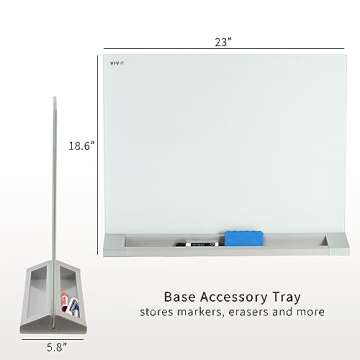 VIVO Freestanding Glass 23 x 19 inch Tabletop Magnetic Dry Erase Board, Portable Privacy Divider, Reversible Double-Sided Whiteboard Panel Partition, Storage Trays, School Home Office, DESK-WB23G