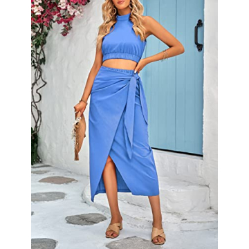 Women's Casual Halter Top & Draped Maxi Skirt Set
