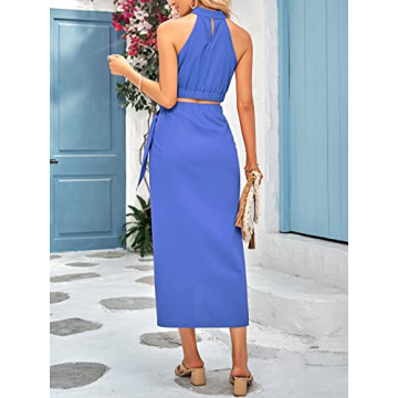 Women's Casual Halter Top & Draped Maxi Skirt Set