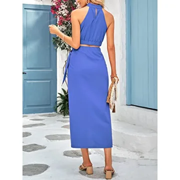 Women's Casual Halter Top & Draped Maxi Skirt Set