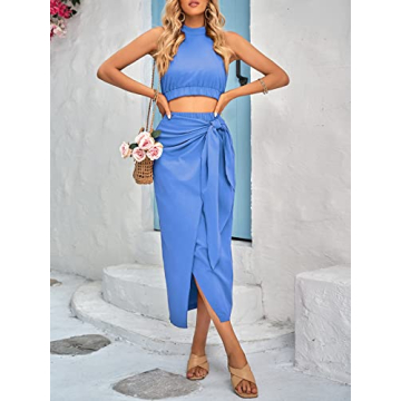 Women's Casual Halter Top & Draped Maxi Skirt Set