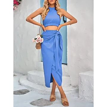 Women's Casual Halter Top & Draped Maxi Skirt Set