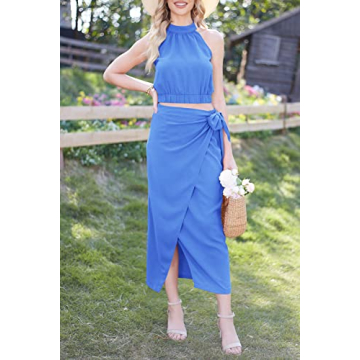 Women's Casual Halter Top & Draped Maxi Skirt Set